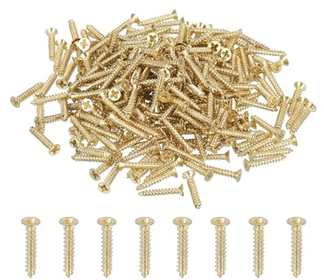 QUARKZMAN 500 Stück Kreuzschlitz Holzschrauben ST2 x 12mm, Verkupferte Kohlenstoffstahl Selbstschneidende Schrauben Set, Vollgewinde Senkkopf Universalschraube für Haus Büro Lager, Gold