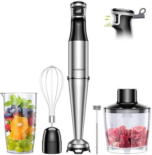 Hand Blender, soft start Variable Speed 5 in 1 Stick Blenders for kitchen 1100W Scratch Resistant immersion blender With Whisk,800ml Beaker,600ml Chopper for Soup, Baby Food and Smoothies