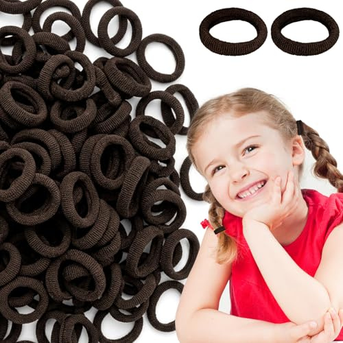 300 st Hårsnoddar för Småbarn, Elastiska Ponytail Holders 20mm Hårband för Flickor, Barn, Spädbarn och Småbarn (Mörkbrun)