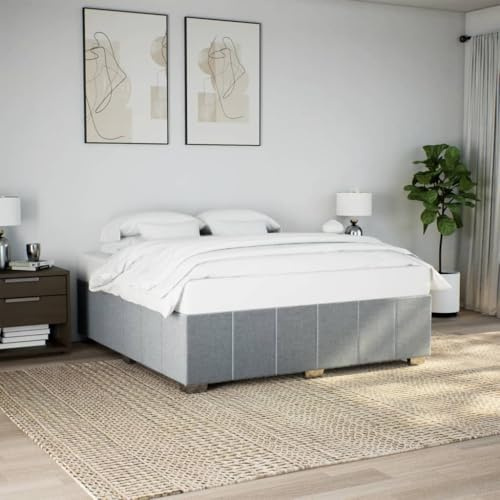 kithwjll Bettgestell ohne Matratze Hellgrau 200x200 cm Stoff mit Lattenrost Unterstützung stabiles Holzgestell für Schlafzimmer, Gästezimmer, Jugendzimmer, Apartment, Hotel