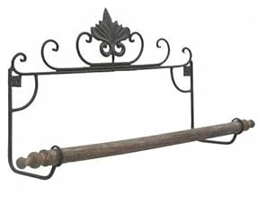 L'Héritier Du Temps Grand Porte Serviette Torchon Mural de Salle de Bain en Fer et Bois Marron 19x36x73cm