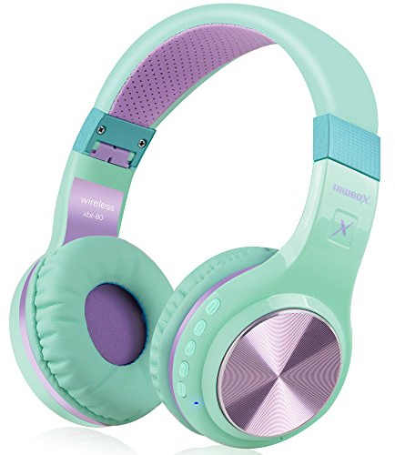 Riwbox XBT-80 sobre la Oreja con micrófono, Auriculares inalámbricos y con Cable para PC/teléfonos celulares/TV/iPad (Verde Morado)