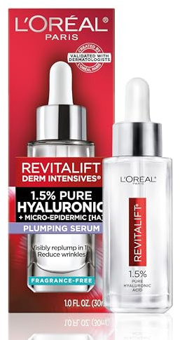 Hyaluronic Acid Serum by L'Oreal Paris Skincare Revitalift Derm Intensive Pure Hyaluronic Acid Anti-Ageing Face Serum for Visible Powdered Skin and Reduced Wrinkles, Paraben-Free, 300 ml