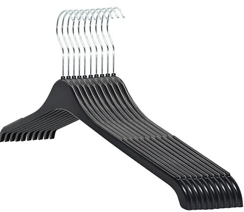 RSR Hangers 20 Stück Kleiderbügel Blusenbügel 47 cm hochwertigem Kunststoff | Hemdenbügel | 360° drehbarer Haken | Anti-Rutsch | Schwarz | SHR
