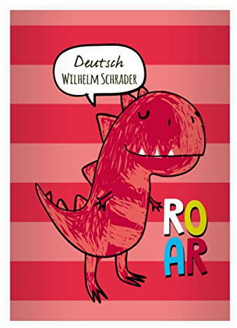 16 personalisierte lustige Dino DIN A4 Schulhefte, Rechenhefte mit Dinosaurier auf Streifen, rot Lineatur 7 (kariertes Heft 16 Blatt/32 Seiten) Notizheft, Kladde für Schule, Hausaufgaben, Mitgebsel