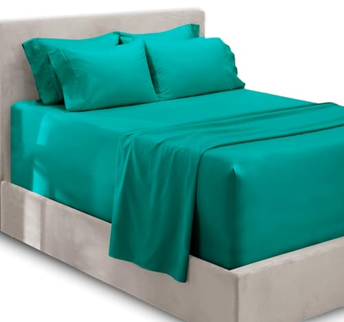 Hearth & Harbor Bed Linen Set - Split King Size, 6 Piece, Extra Deep Pocket, Microfiber, Teal