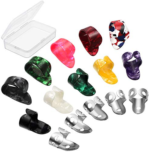 15 Pieces Banjo Guitar Picks Ring Thumb Finger Picks Alaska Open Design Finger Stainless Steel Finger Adjustable Plectrum Thumb Middle Finger for Acoustic Guitar Banjo Bass(Mutiple Color)