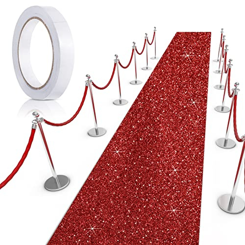 Tatuo 75 cm x 9,14 m Alfombra de Pasillo Alfombra de Pasarela 55 gsm de Grosor con Cinta de Alfombra para Bodas Navidad Accesorios Exterior, Alfombra de Pasillo Fiesta Boda (Rojo Brillante)
