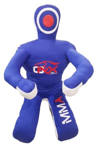 MMA Brottningsdocka, boxningspåse för judo, MMA, BJJ, jiu jitsu, sittande position, händer fram (ofylld, canvas) (120 cm, blå canvas)