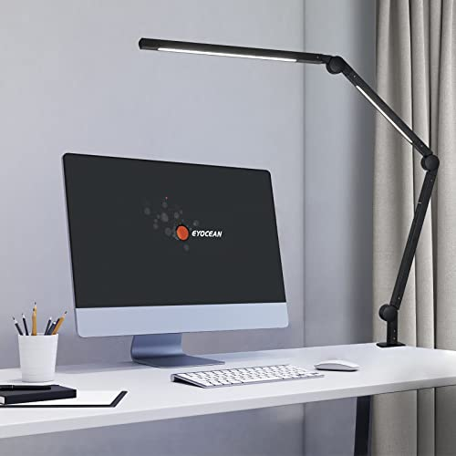 EYOCEAN Lámpara de escritorio LED, lámpara de arquitecto con brazo giratorio, lámpara de trabajo, fuente de luz dual, lámpara de mesa de oficina, brillo y temperatura de color ajustables
