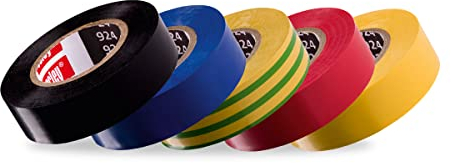 Scley Cinta Aislante 19mm x 20m Para Asegurar Cables Eléctricos Elementos de Pegado Fuerte Adhesivo Resistente a Temperaturas Extremas Eficiente Certificado VDE Negro 5 Uds