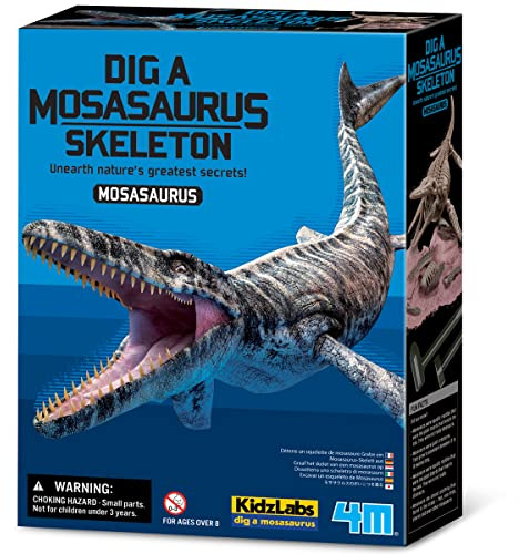 4M Dig a Mosasaurus Skeleton Kit for Kids Ages 8-12 – 11 Realistic Bones, STEM Fossil Excavation Set with Hammer, Chisel & Brush, Marine Reptile Digging Kit, Educational Paleontology Gift
