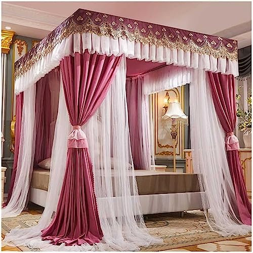 360° umlaufender Bettvorhang für Queen/King-Size-Betten – Bodenstehender Bettvorhang mit Netzbezug für Heimschutz (Modell 2 x 2,2 x 2 m)