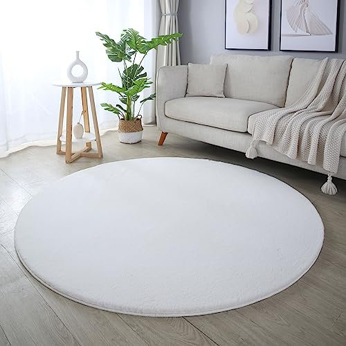 Carpettex Hochflor Teppich Wohnzimmer Shaggy Flokati Teppich Modern Einfarbig 200 cm Rund Creme - Teppich Schlafzimmer Weich Flauschig Waschbar Teppich Küche Esszimmer - Langflor Teppiche