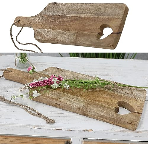 Cepewa Dekoschale Schneidebrett Teller | Mangoholz natur | Servierschale Tablett Schale Vesperbrett (1 x Schneidebrett Herz 14x40cm)