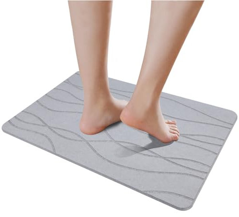 E-RFSEY Diatomite Stone Bath Mat, tappetino da bagno in pietra, antiscivolo, super assorbente, ad asciugatura rapida, naturale, facile da pulire (NO.2 Grigio Chiaro)
