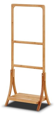 KHG Herrendiener aus Bambus Echtholz für Kleidung, Sackohalter mit Hosenbügel sowie Schuhablage, Stummer Diener fürs Schlafzimmer 104x40x28 cm