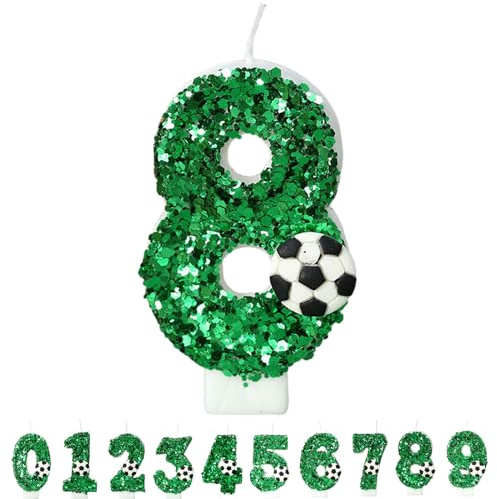 ALLAVA Geburtstagskerzen Zahlen 8, Kerzen Geburtstagdeko, Fußball Deko Geburtstag Jungen Mädchen, Geburtstag Kerzen mit Pailletten für Kinder, Mädchen, Junge, Jubiläum, Meilenstein (Nummer 8, Fußball)