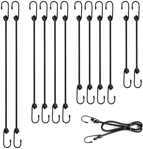 12 Stück Spanngummi mit Haken Set,Vier Größen Strapazierfähige Expander mit,HakenFür die sichere Außenbefestigung von Fahrrädern, Planen, Gepäck und Ladung.