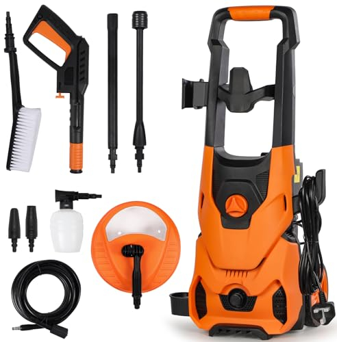 Pressure Washers 1800w Max.135Bar Jet Washers Pressure Washers with Patio Cleaner & Fix Brush,Power washer with Adjustable Nozzle, Foam Cannon for Patios/Car/Garden/Fences Yard