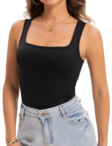 MELLIEX Debardeur Femme Été, Sexy Col Carré sans Manche Tank Top Haut Slim Fit Tank Top Basique Débardeur Tops pour Femme