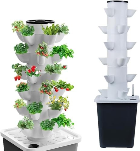 CHEMYO Hydroponic Growing System - Tower Garden, Pods Indoor Herb Garden Set with Timer, Hydration Pump and Mesh Pots - Grow Herbs, Fruits and Vegetables - Easy Setup
