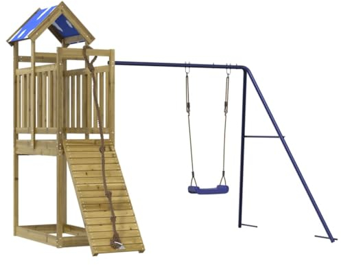 vidaXL Spielturm, Klettergerüst mit Kletterwand Seil Schaukel, Kinder Kletterturm Spiel-Zubehör für Garten, Holz Spielplatz Spielhaus, Kiefernholz Imprägniert