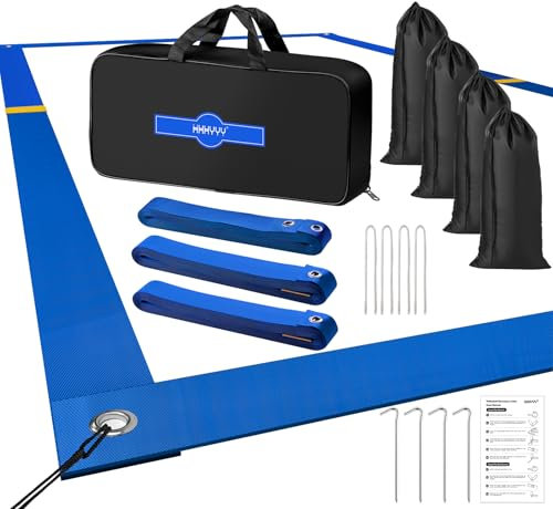 XXXYYY Professionelle Beachvolleyball-Linien für Sand 5,1 cm, bessere Sichtbarkeit, verbesserte Wetterbeständigkeit, Edelstahlanker und Sandsäcke, offizielle Größe 66,3 x 132,6 cm, Blau