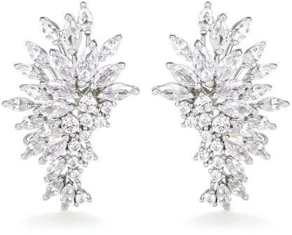 Crystal Wing Ear Cuffs Crawler Climber Earrings for Women Girls Dainty Angel Vine Wrap Sweep up Studs Piercing Earring Sparkling Shiny Statement Birthday Wedding Jewelry Gifts