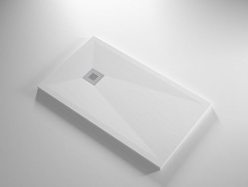 Piatto doccia 160x70 Resina SOLID SURFACE - Colore bianco - Finitura ruvida ardesia - spessore 3 cm - griglia e piletta incluse