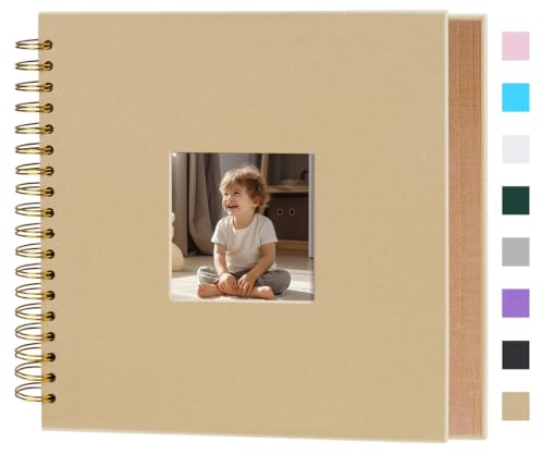 Miaikoe 20,5x20,5 cm DIY Scrapbook Album mit Fenster Hardcover Kraft Blank Papier Schrottbuch mit 20 Blättern/40 Seiten für Gästebuch, Familien Hochzeitstag (Braun)