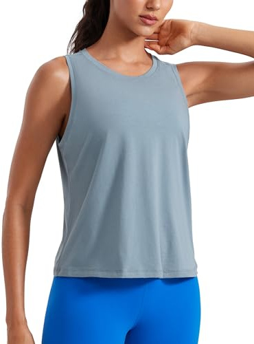 CRZ YOGA Pima Cotton High Neck Tank Top | Workout, Natürlich Weich, Classic Fit, Taillenlang, Ärmelloses Shirt für Damen