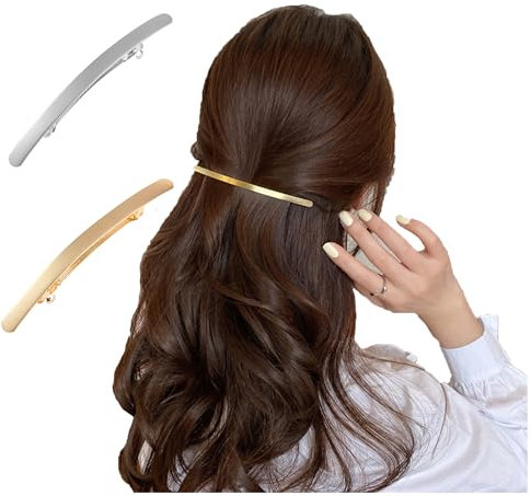 Hezhou 2 Stück Kleine Schlanke StripHaarnadel Metall Snap Barretten Glatte Haar Barretten Französische Haarspangen Damen Haarspange Dekorativer Haarschmuck für Frauen (Gold + Silber)