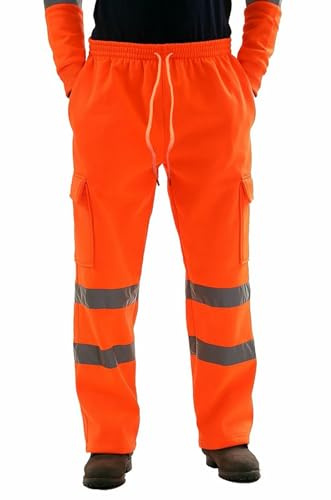 Generisch Pantalones de seguridad para hombre Pantalones de chándal de alta visibilidad reflectantes fluorescentes pantalones de protección elásticos pantalones funcionales con bolsillo lateral de