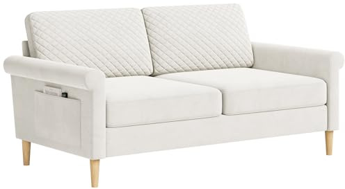 Vesgantti Samt Sofa 2 Sitzer, 164cm Sofa mit beidseitigen Taschen, Couch 2 Sitzer mit 2 Kissen und Armlehnen, Doppelsofa für Wohnzimmer, Schlafzimmer, Büro, Montage ohne Werkzeug 164L*76D*85H cm