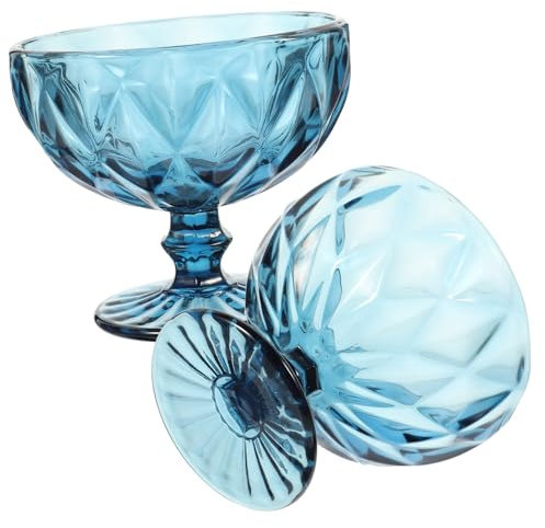 Cabilock 1 Juego Tazón De Helado De Vidrio Ensaladera Italiana Tazones para Mezclar con Tapas Platos Ensaladeras Bowl Ensalada Tazón De Vidrio Decorativo Ensaladera De Vidrio Blue 2 Piezas