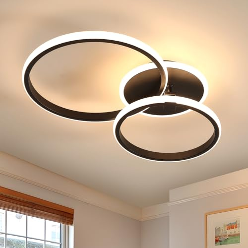 Comely Deckenlampe LED 42W 4700LM Moderne Runde Deckenleuchte Schwarz 3000K | Deckenleuchten aus Aluminium für Wohnzimmer Schlafzimmer Küche Flur