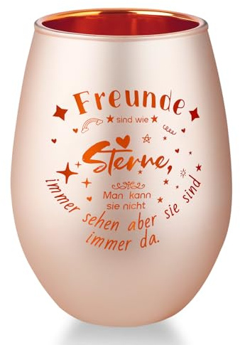 Belillpipi Geschenk für Freundin, Windlicht aus Glas, Windlicht in Roségold mit Geschenkbox, Teelichthalter mit Gravur für Beste Freundin, Geschenk zum Geburtstag, Weihnachten, Dankeschön für Frauen