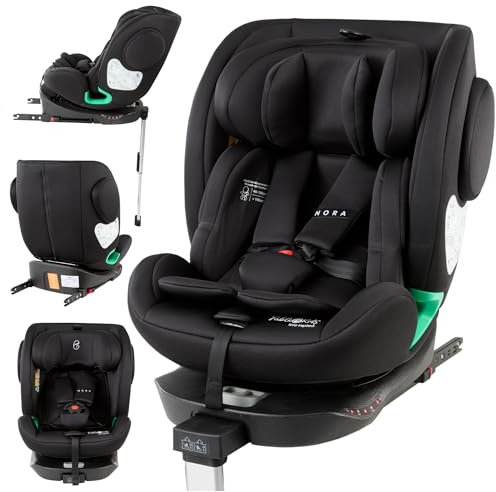FableKids NORA Kindersitz Schwarz | 360° drehbarer i-Size Autokindersitz 40–150 cm | Reboarder mit ISOFIX & Stützbein | höhenverstellbare Kopfstütze & Rückenlehne | ECE R129/04 zertifiziert