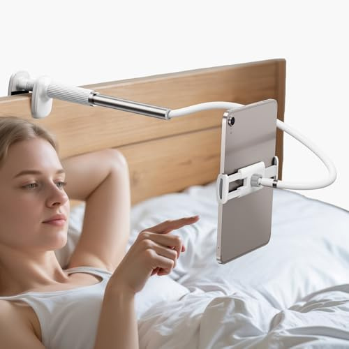 nediea Schwanenhals Tablet Halterung für Bett, Verstellbarer Tablet Ständer für Tisch, Flexible Lange Arm Halter für Kindle Lesen im Bett, Kompatibel mit iPad und Anderen 4,7-10,9 Zoll Geräten