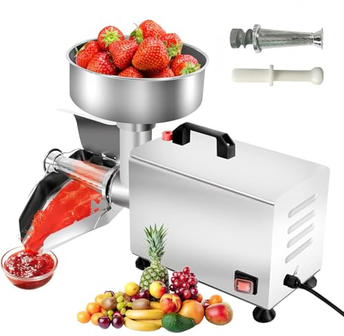 Passaverdure in Acciaio Inox per Salsa di Pomodoro, Passapomodoro Elettrico da 450W, Tritatutto con Pratico Pestello, Pressa per Salsa, per Puree, Marmellate, Salsa di Mele, Purè di Patate,220V