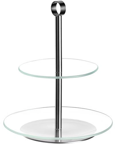 LEONARDO HOME CENA Etagere • 1 Stück • Moderne Glasetagere • für Kuchen und Häppchen • elegante Etagere • für Brunch und Buffet • Zeitloses Design • für jede Gelegenheit • Höhe 26 cm • silber • 025360
