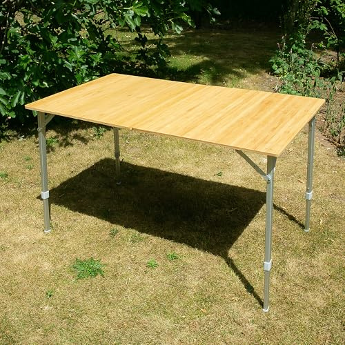 your GEAR Portofino Bambus Campingtisch XL 120x70 cm – Höhenverstellbarer Outdoor Klapptisch – Teleskopbeine Alutisch – Gartentisch Balkontisch