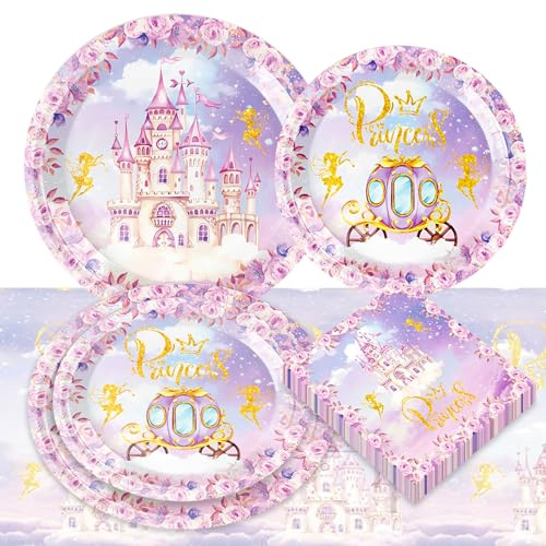 LaVenty décoration anniversaire princesse vaisselle jetable pour fête