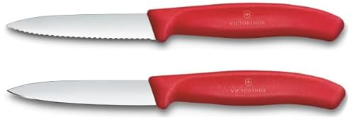 Victorinox Swiss Classic set 2 coltelli: coltello da pomodoro e spelucchino per verdure, lama molto affilata, acciaio inox, Swiss Made, Rosso