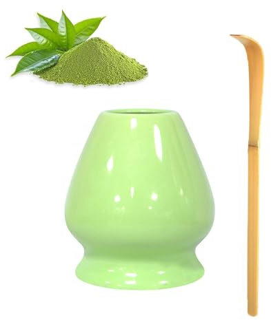 Ezitruz Soporte de cerámica para escoba Matcha con cuchara, soporte para batidor de matcha, juego de matcha, juego de té Matcha de 2 piezas (verde claro)