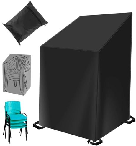 Schutzhülle Gartenstühle Abdeckung Wasserdicht 210D Oxford Gewebe 68x68x120cm mit Kordelzug Winddicht UV Beständig Kältebeständig Reißfest Passend für Stapelstühle
