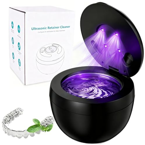 Ultraschallreinigungsgerät Retainer Reiniger, TechKen 45khz Reinigungs-Dentalmaschine mit UV-Licht, tragbarer Ultraschallreiniger für Zahnersatz, Aligner, Mundschutz, Zahnbürstenköpfe