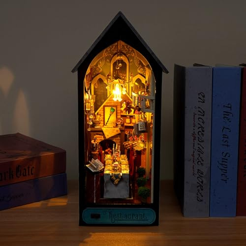 Book Nook, Casa Delle Bambole in Legno, Casette da Costruire in Miniatura, Puzzle 3d Legno e Luce LED, Regali Secret Santa Decorazione Modello Creativo per Adulti(tavola festiva)