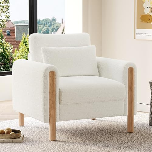 SUKY Silla moderna con reposabrazos con cojín grueso, cómodo sillón individual con acolchado suave, sillón de relax para salón, oficina o dormitorio, sillón cómodo, 87 x 83 x 88,5 cm (blanco)